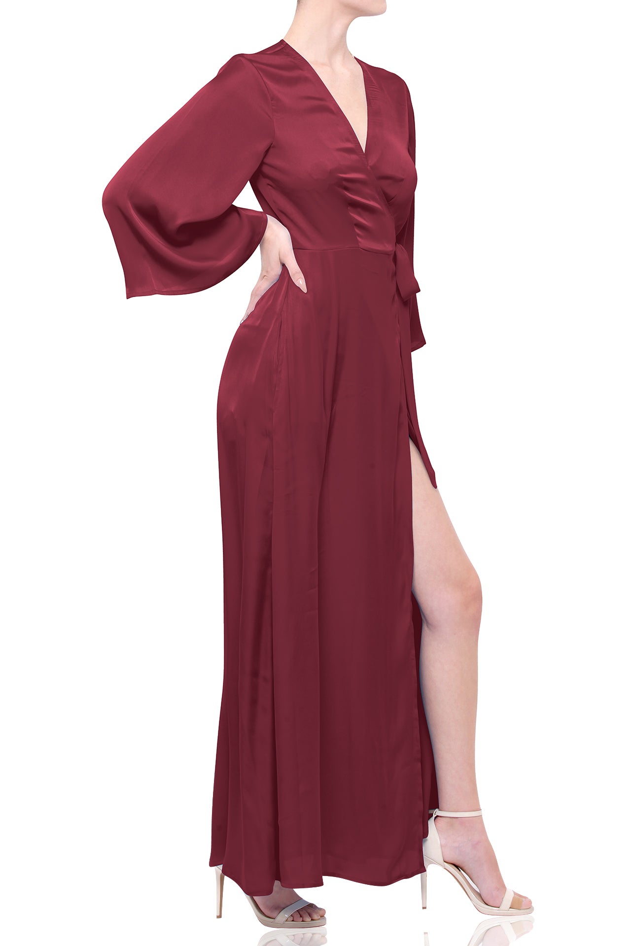 Solid Blood Stone Maxi Long Wrap Dress