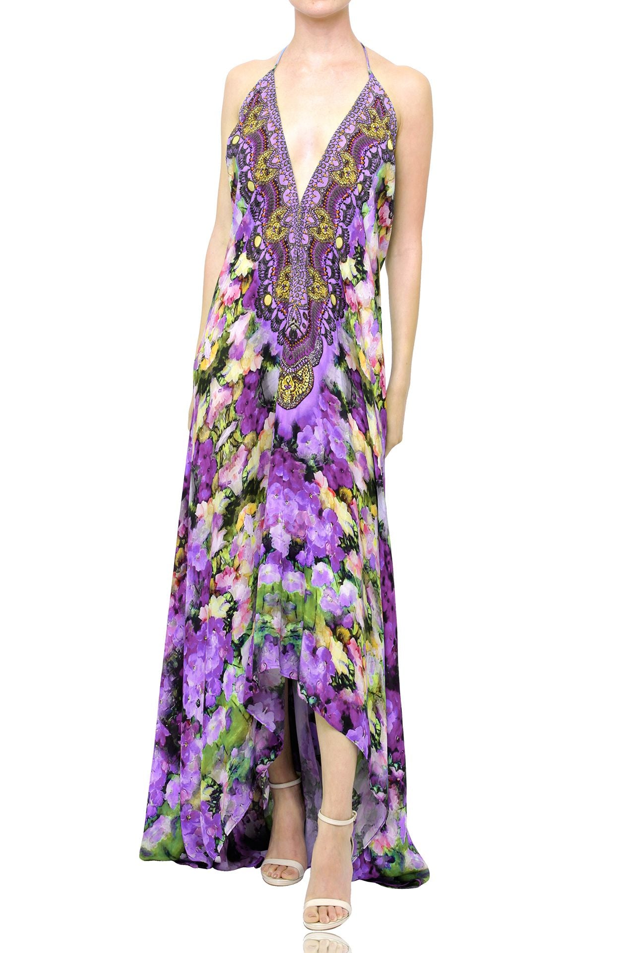 Floral Print 3 Way to Wear Maxi Dress in Purple