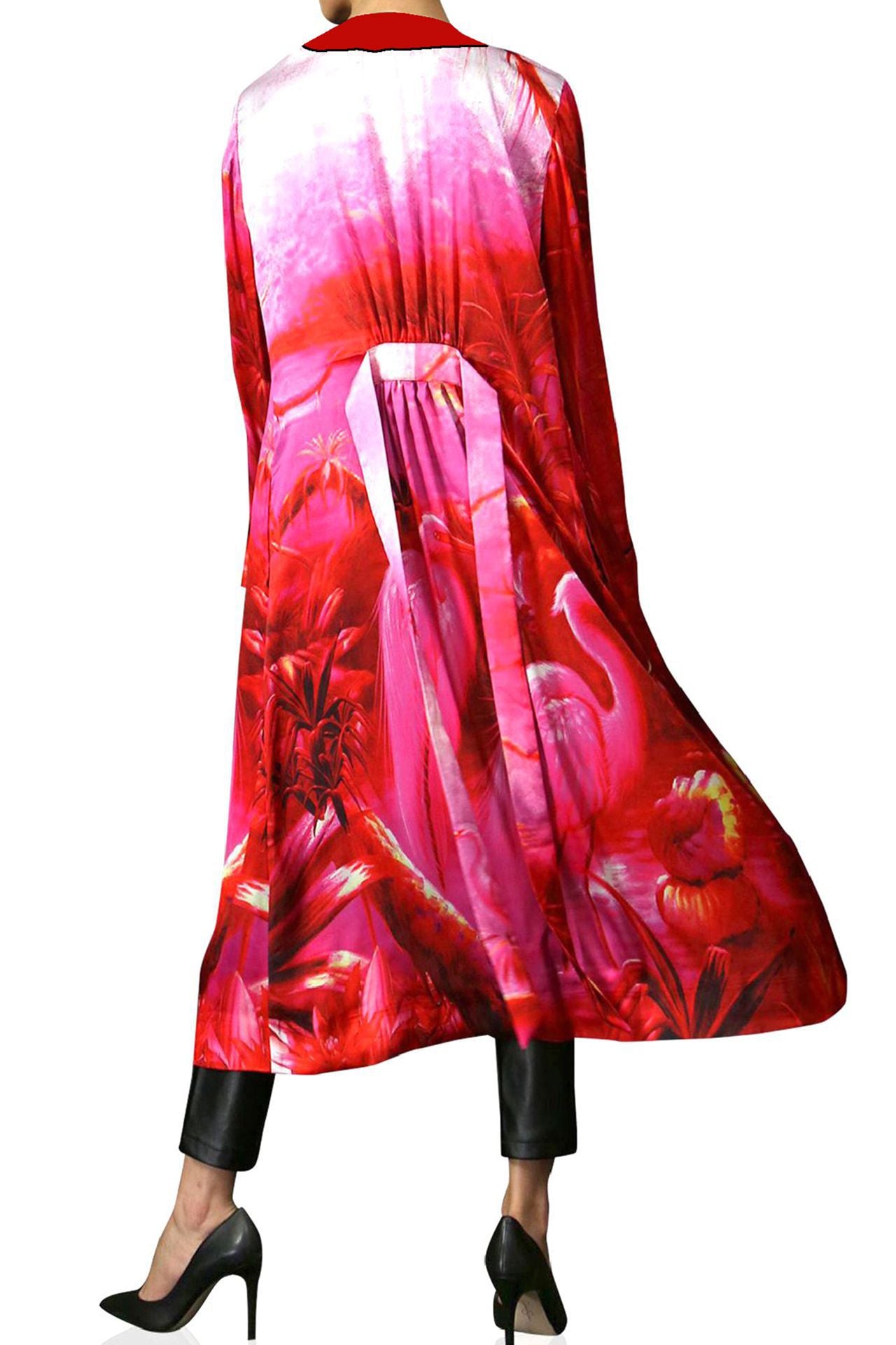 Belted Robe Dress In Fuchsia Print