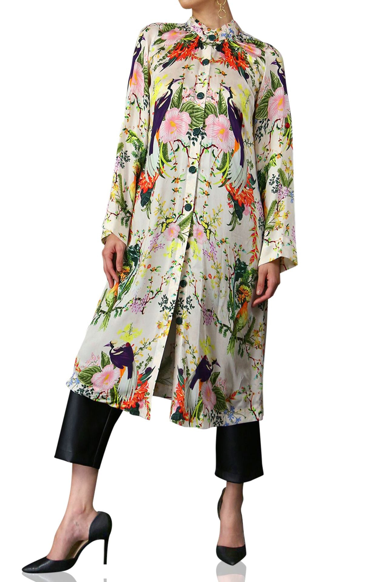 Button Down Shirt Dress In Floral Print
