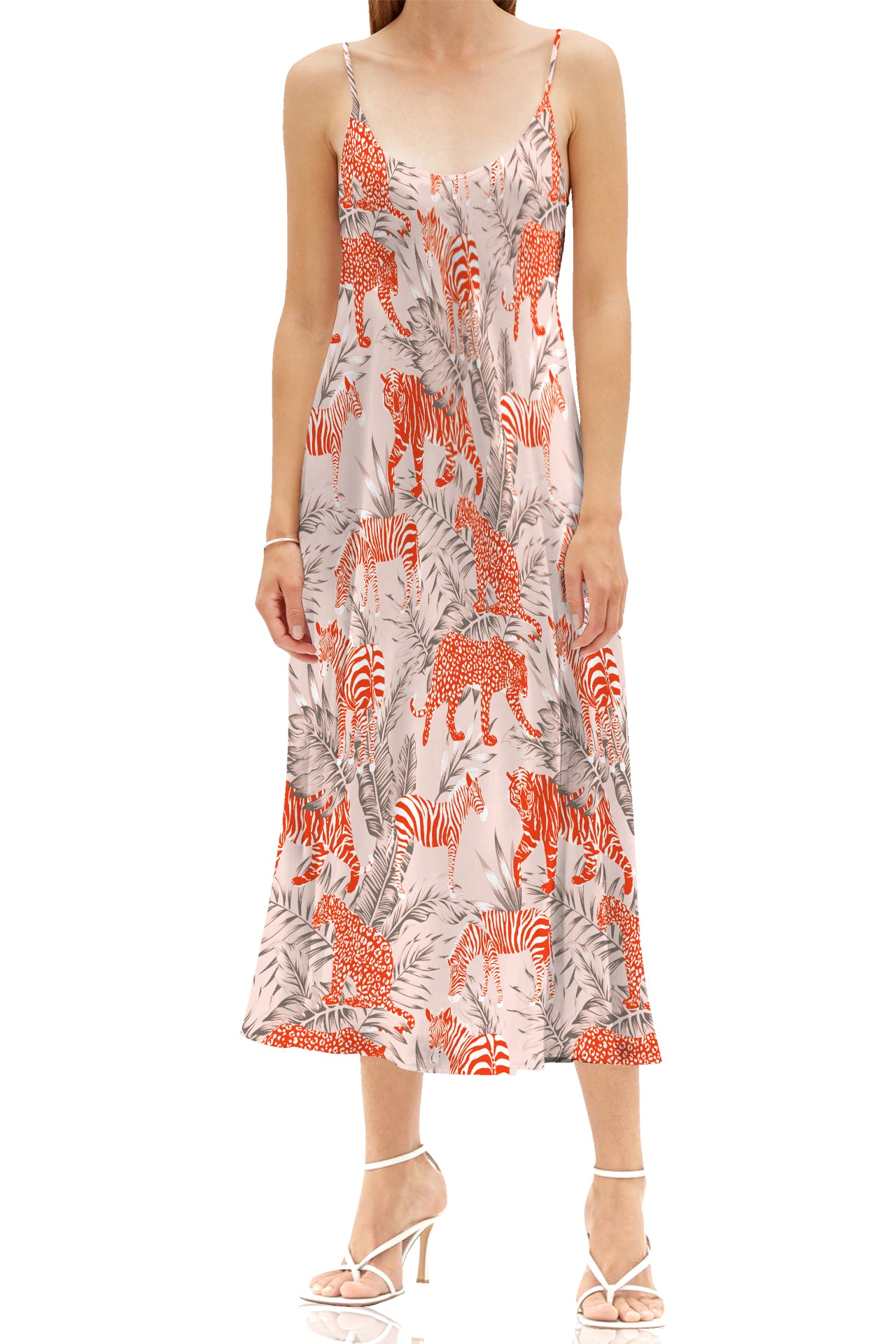 Zebra Print  Cami Slip Midi Dress in Orange