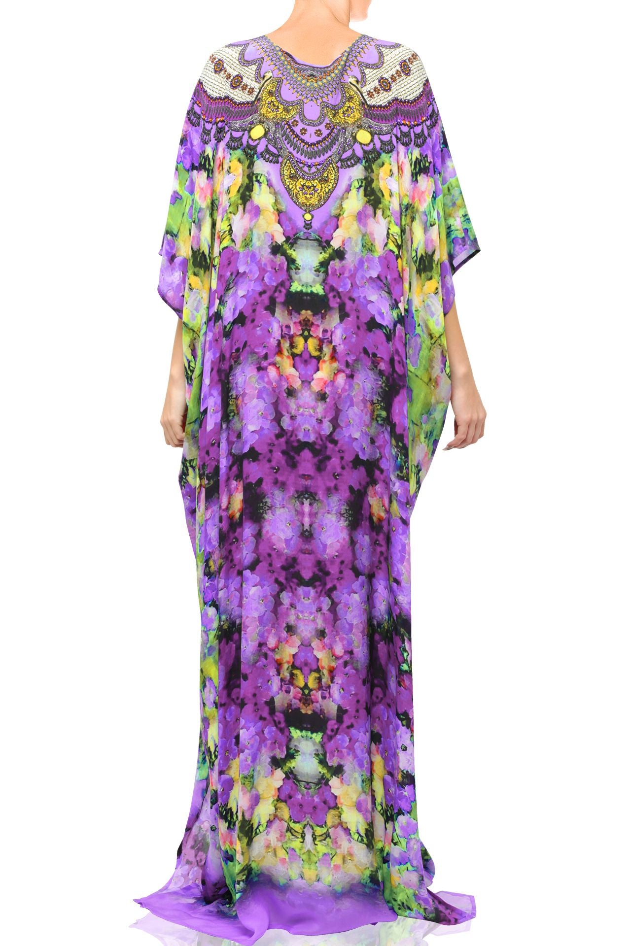 Multiway to Wear Print Long Kaftan in Floral Print Purple