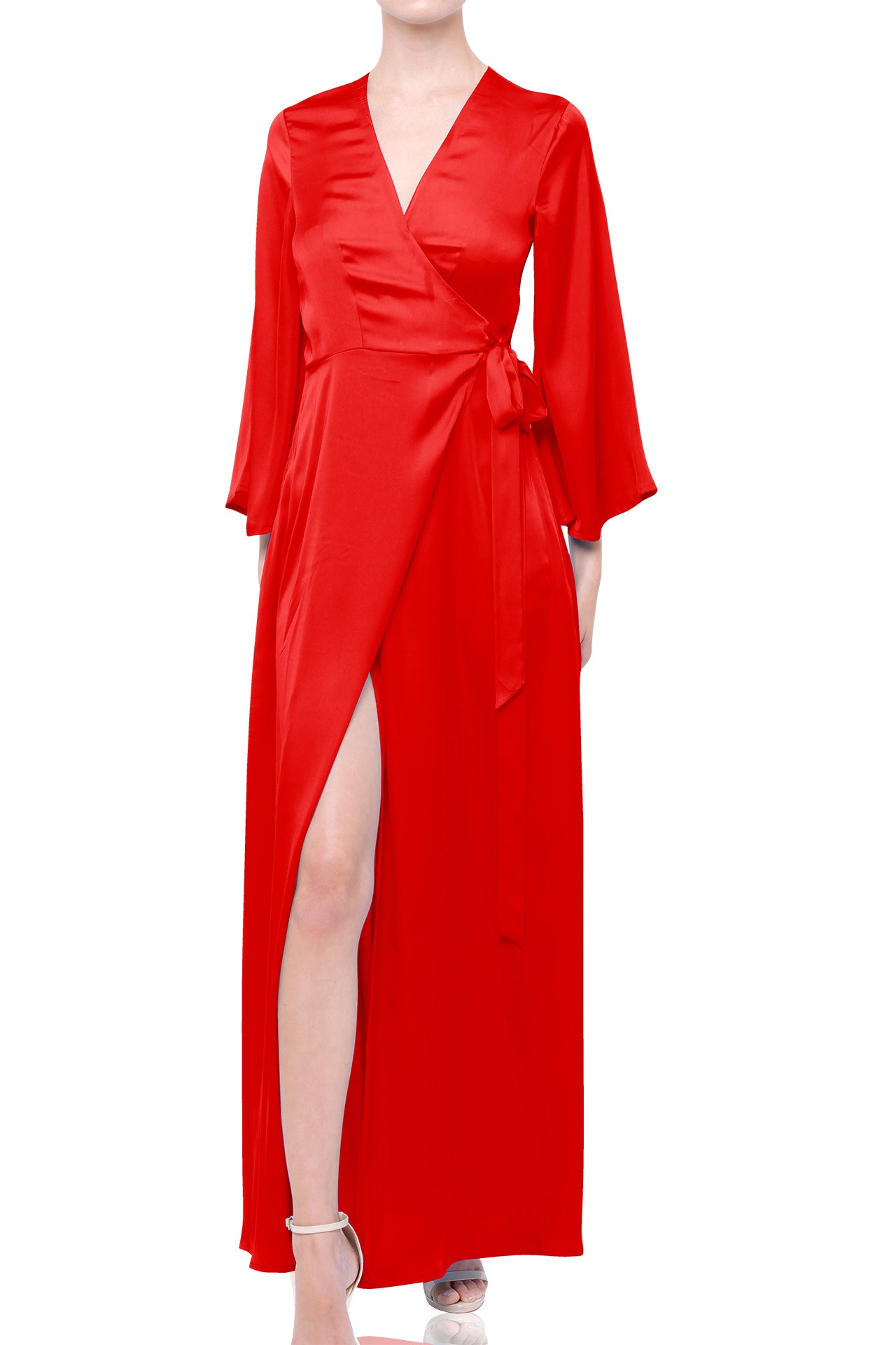 Designer Full Sleeve Maxi Wrap Dress in Lava Falls