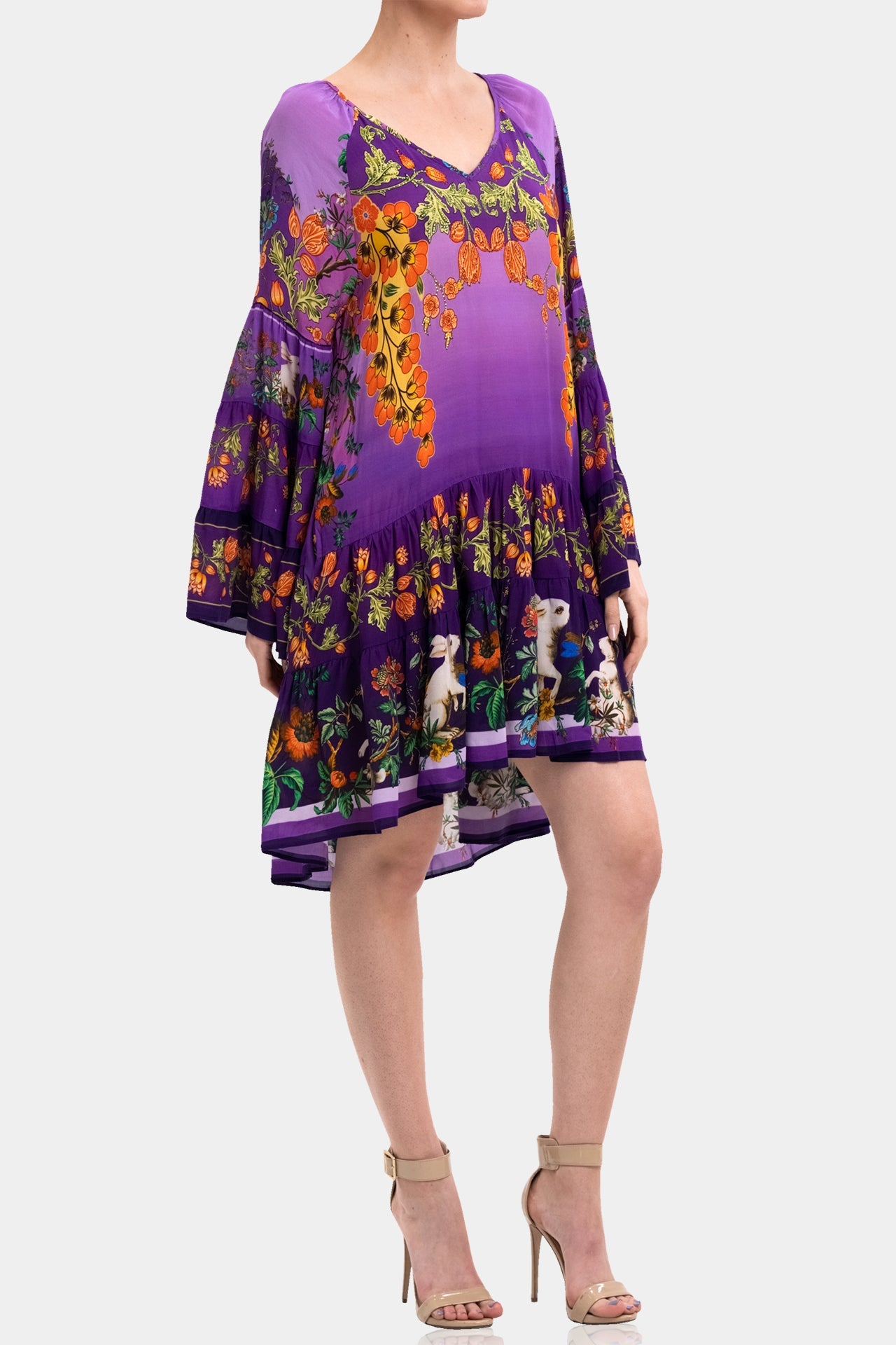 Purple V-Neck Short Dress