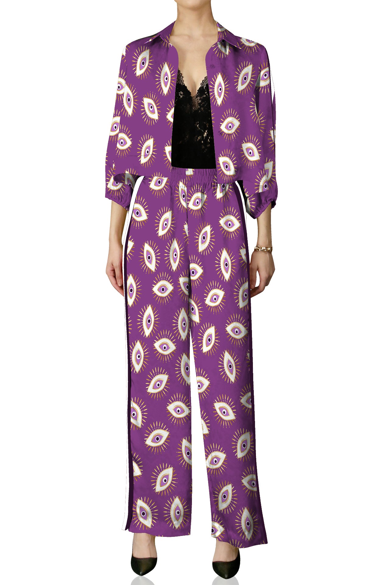 Biodegradable Fabrics Matching Suit Set in Evil Eye Print in Dahlia