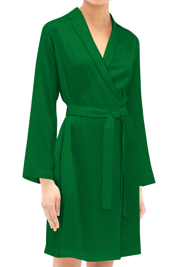 Short Length Wrap Dress Made with Cupro in Green Kyle x Shahida Short Length Wrap Dress Made with Cupro in Green Kyle x Shahida
