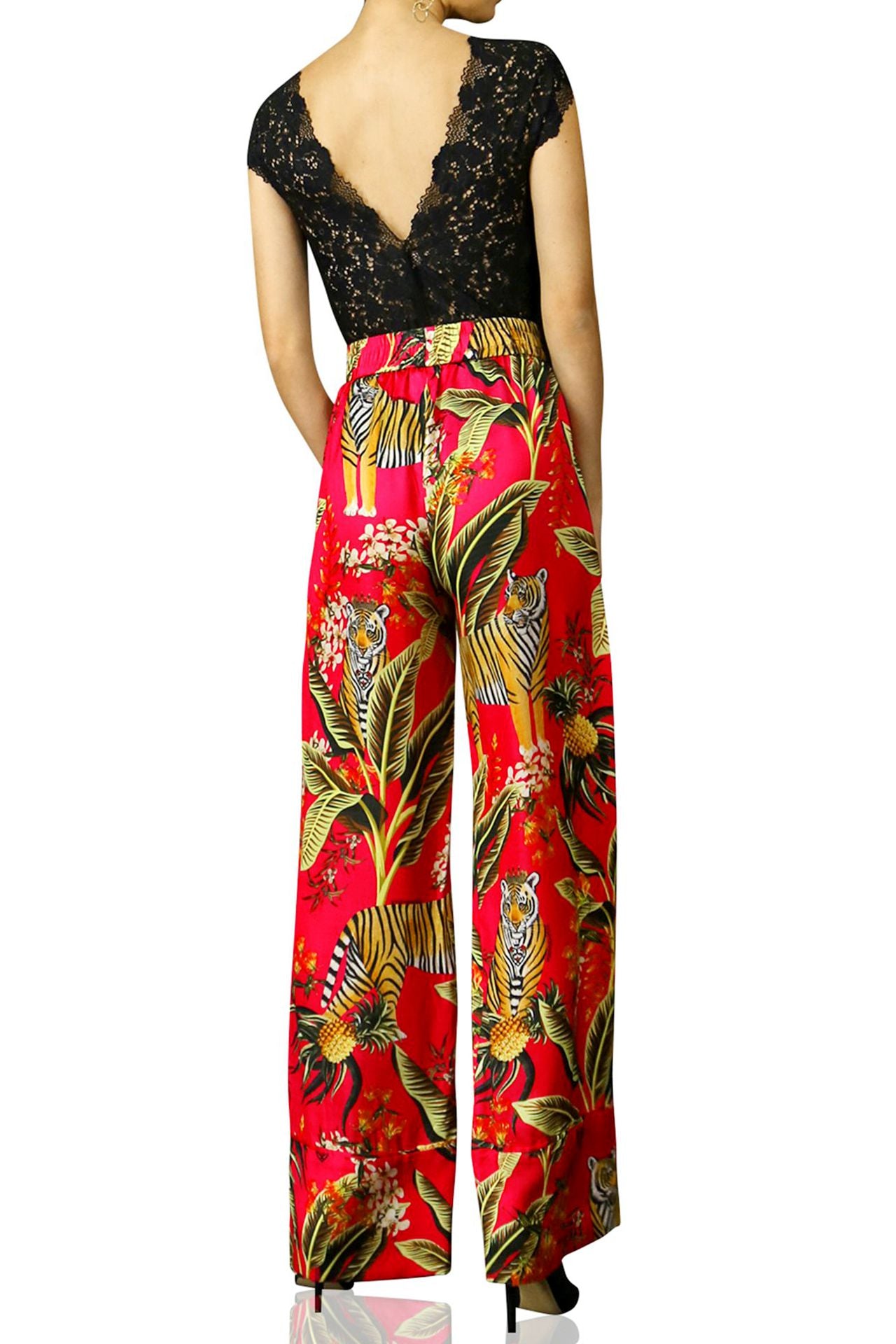 red silk dress pants Satin Wide Leg Trousers