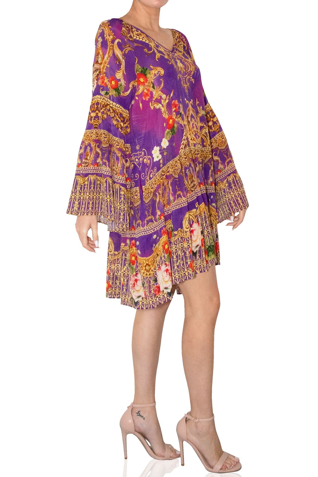 Full Sleeve Short Purple Dress