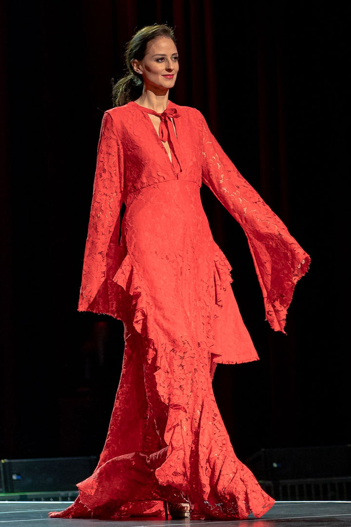 plain red maxi dress ARRANGE Curve structured crepe long sleeve maxi dress with chiffon overlay in red