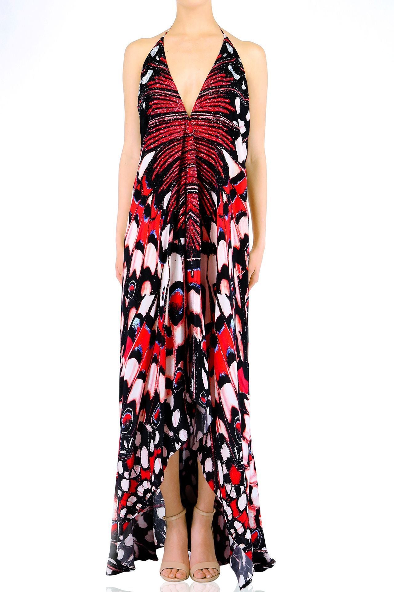Butterfly Print Multiway Red Dress