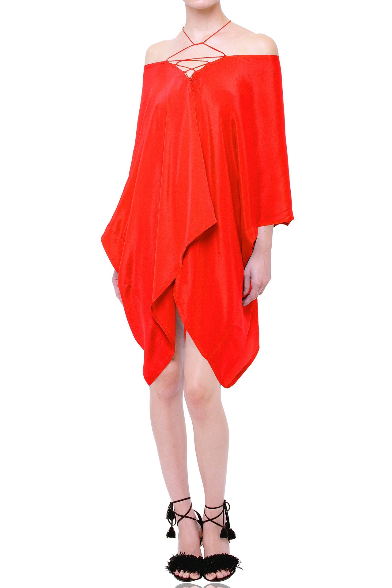 Red short Lace up Kaftan dress