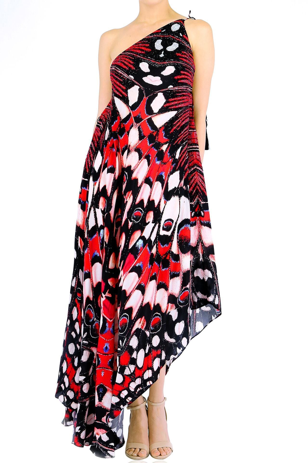 Butterfly Print Multiway Red Dress