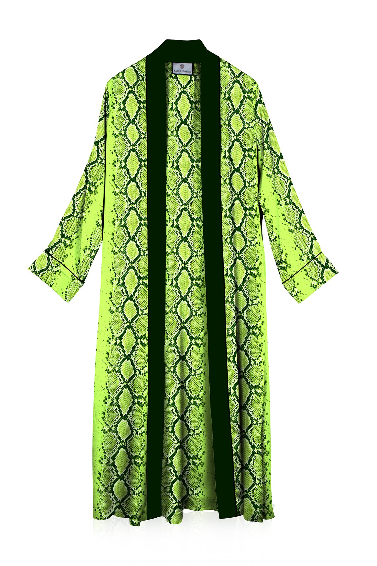 "womens green kimono" "snakeskin kimono" "kim ono silk robe" "Kyle X Shahida"