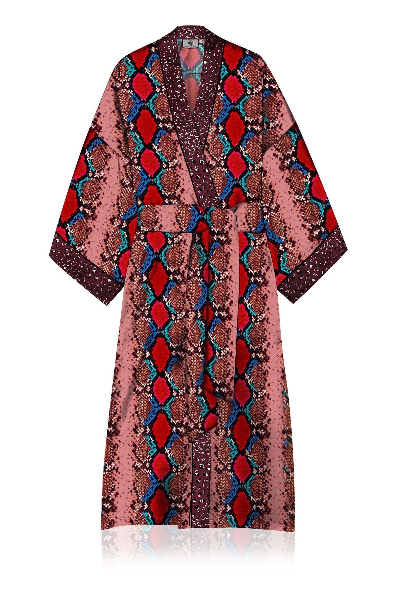 Vegan Silk Kimono Solid Blood Stone Robe in Midi Length