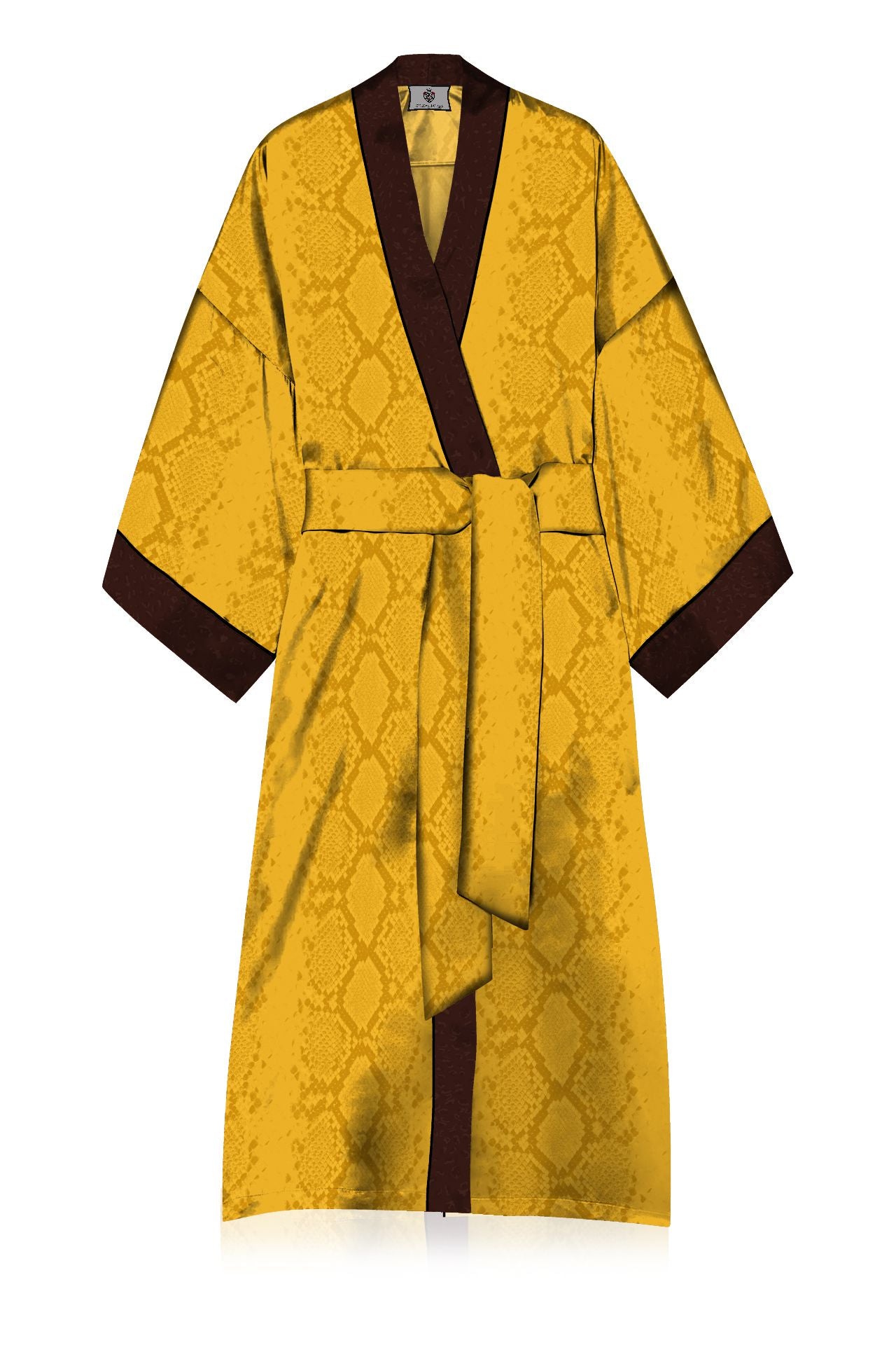 Cupro Vegan Silk Kimono Solid Golden Cob Robe in Midi Length