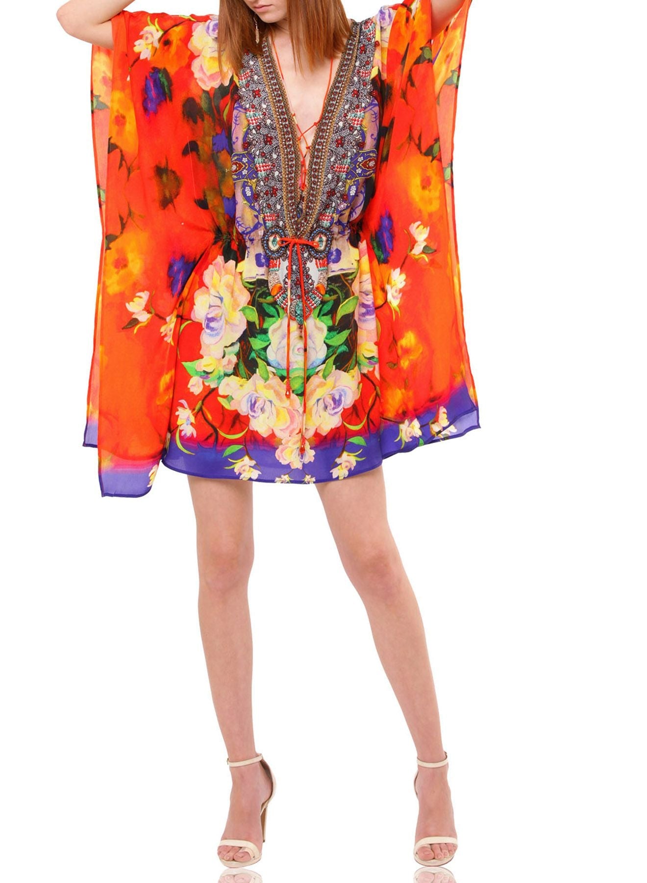 Floral Print Kaftan Dress Short
