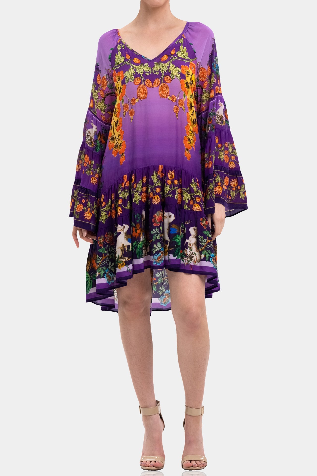 Purple V-Neck Short Dress