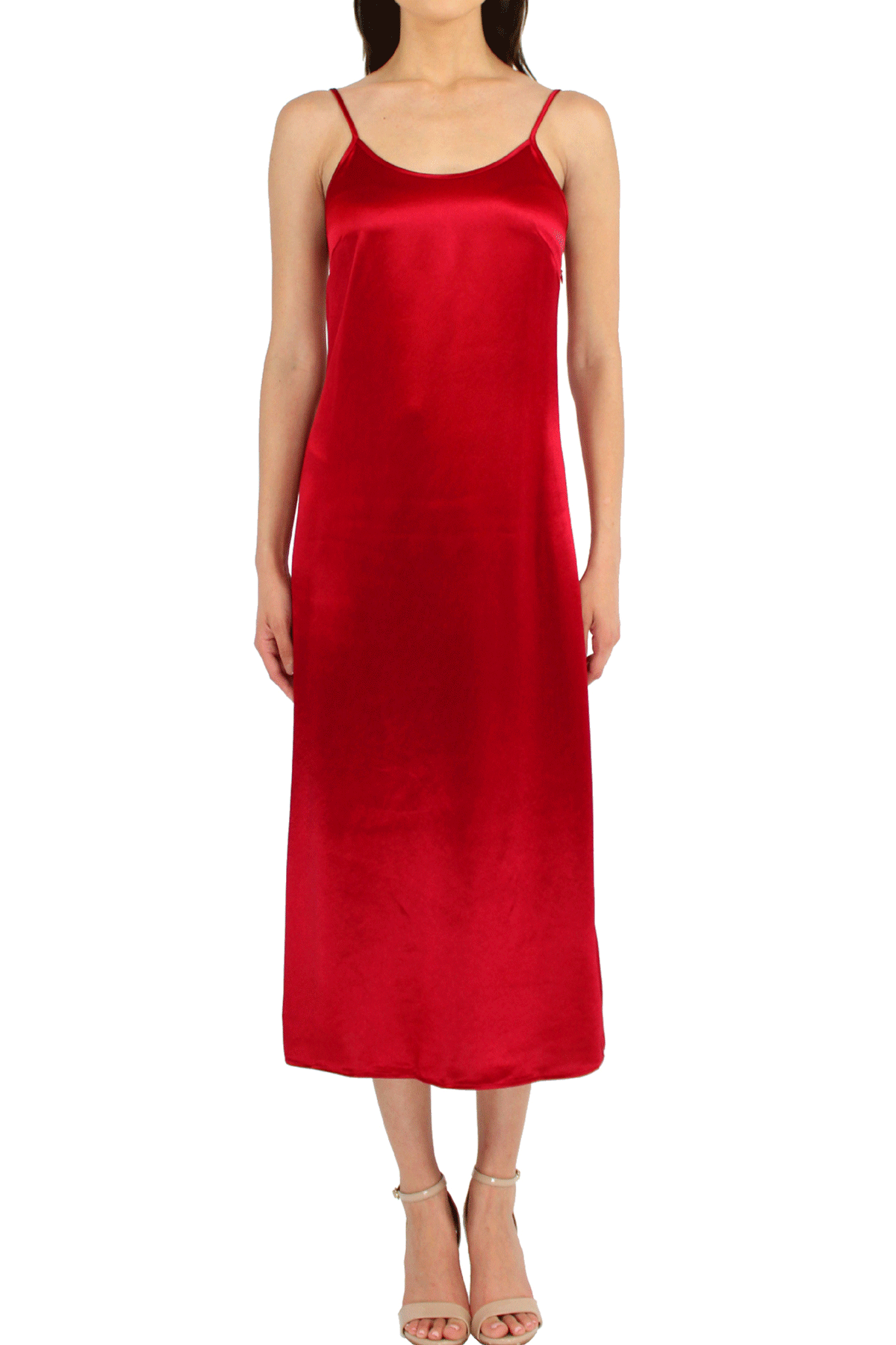 Slip Midi Dress In Red