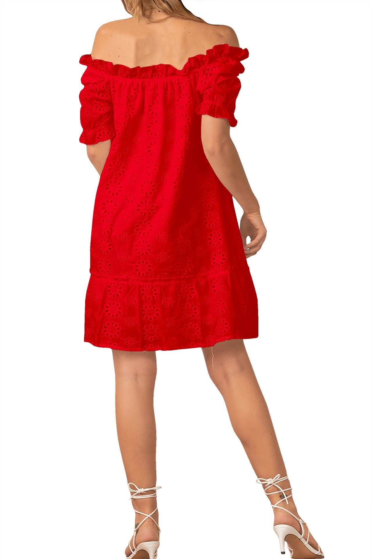 Off Shoulder Short Dress in Red