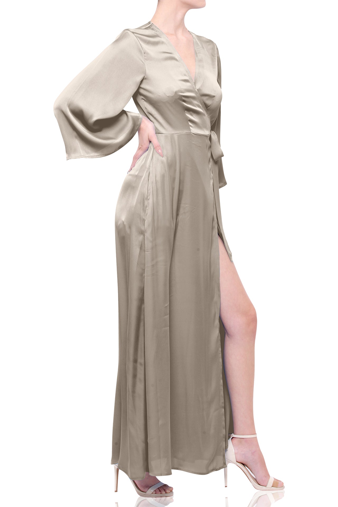 Long Full Sleeve Maxi Wrap Dress in Solid
