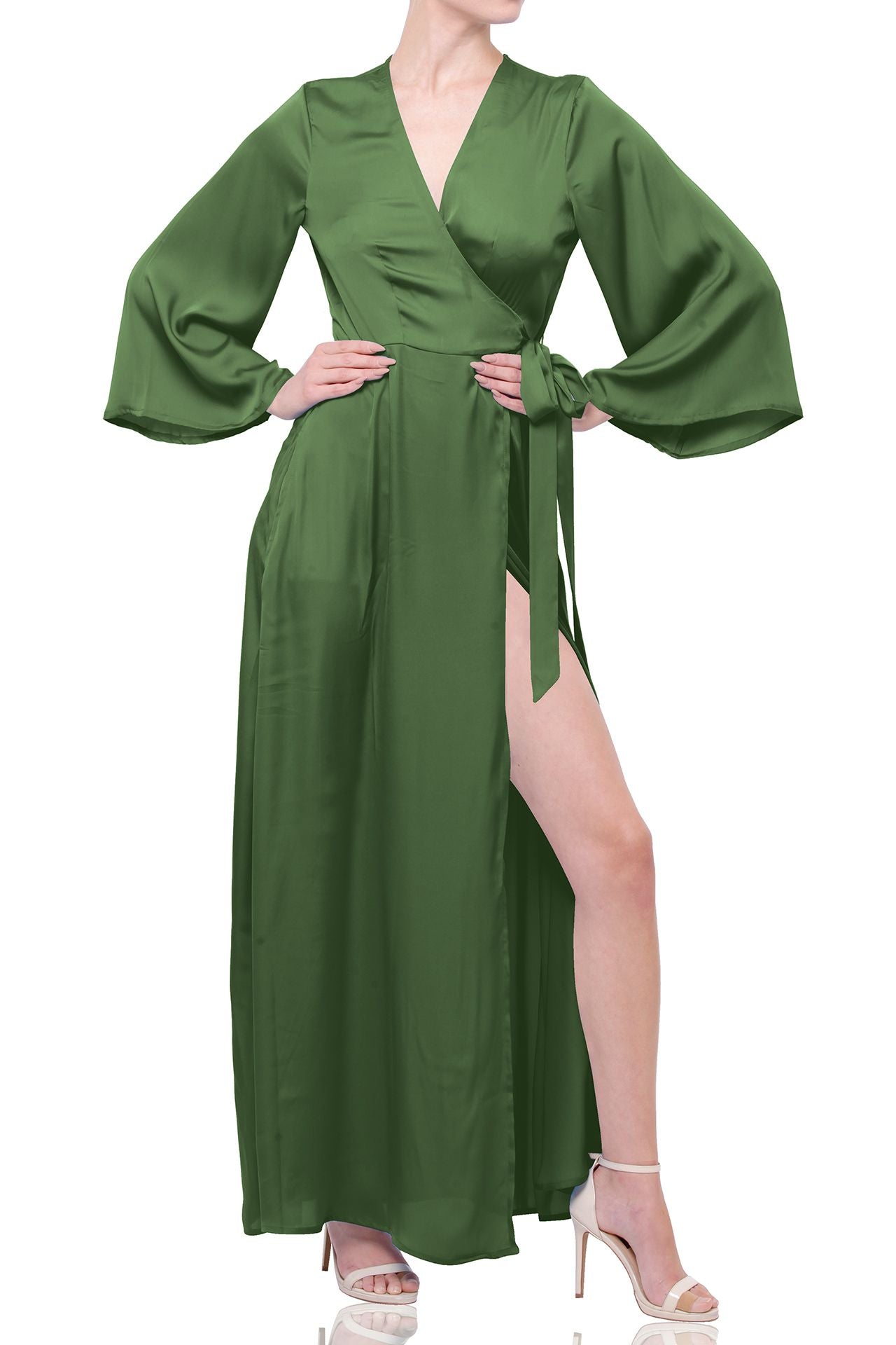 Designer Full Sleeve Maxi Wrap Dress in Solid