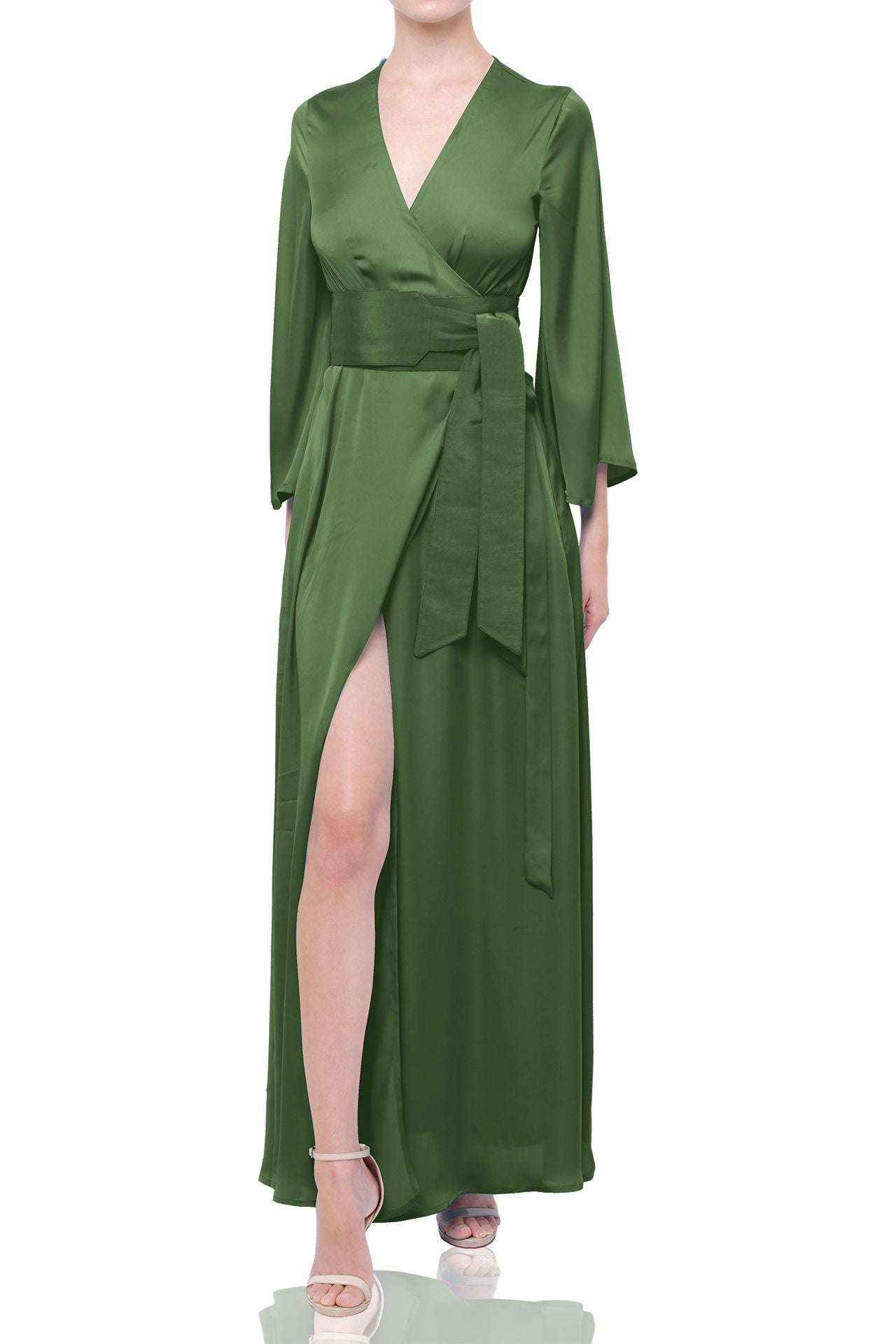 Designer Full Sleeve Maxi Wrap Dress in Solid