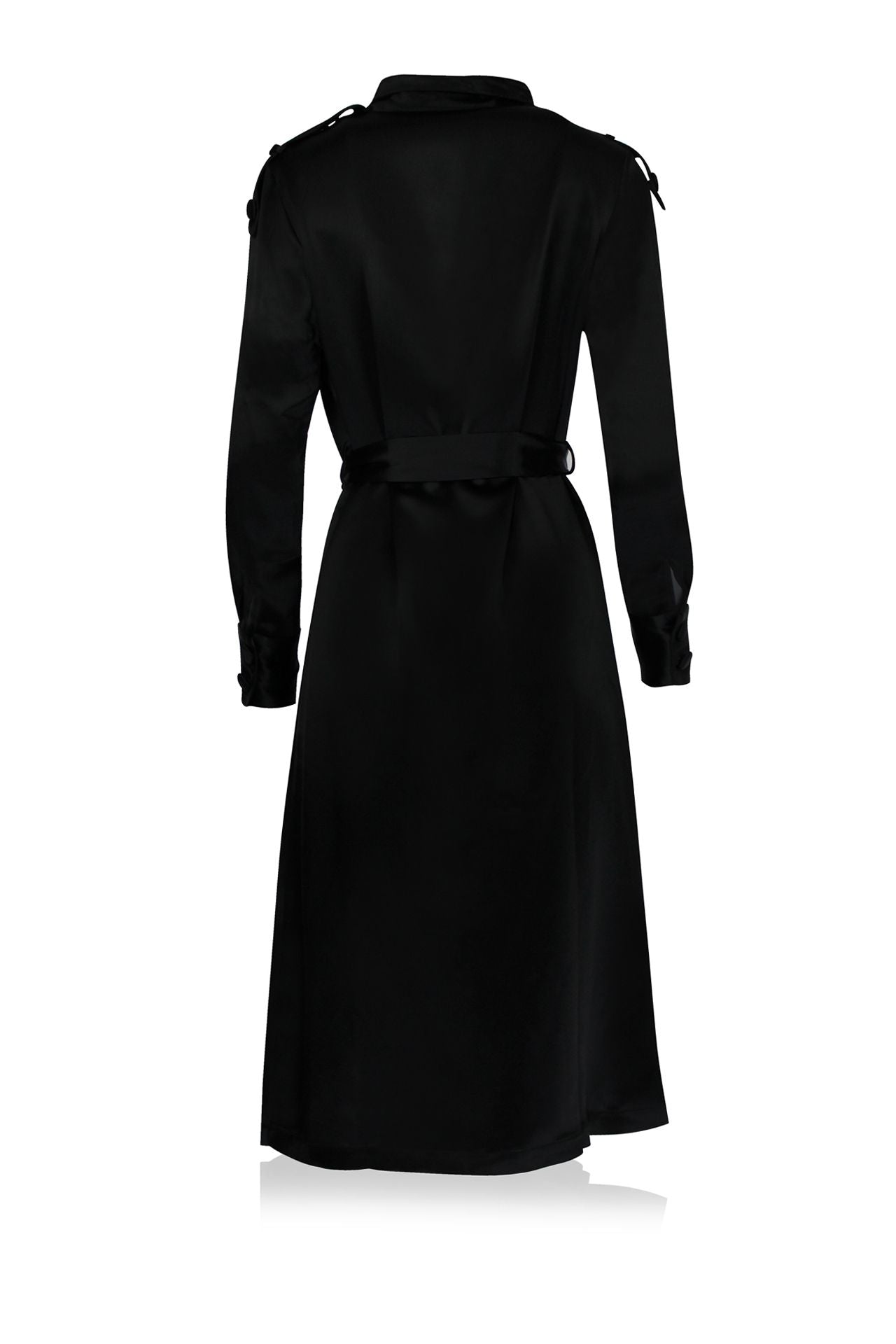 Belted Satin Trench Coat In Black