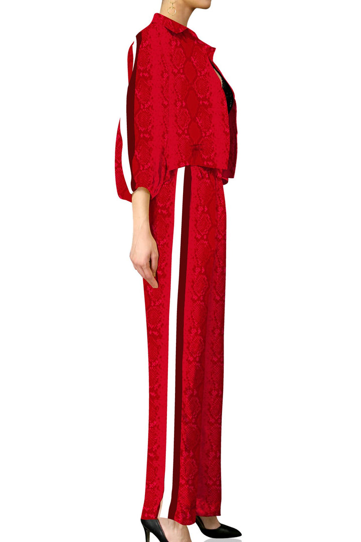 womens tracksuit, Kyle Richard, silk, designer, blood stone, cupro, vegan silk, luxury, stylish, solid, eco friendly, fashion, comfortable, outfit, silk tracksuit