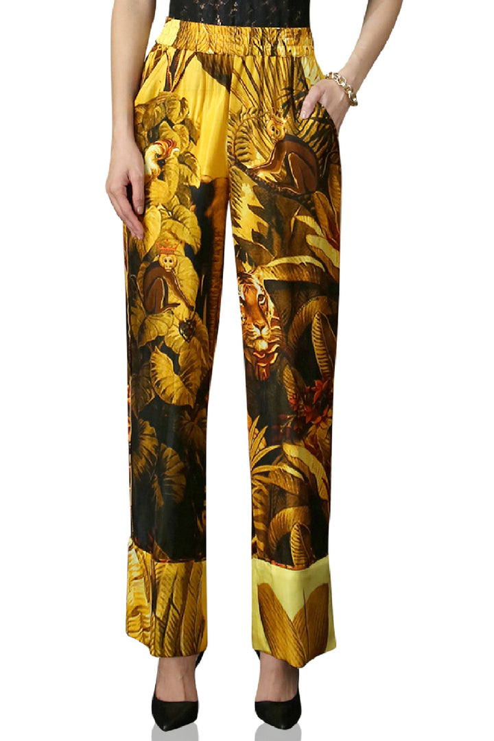designer womens trousers, elegant mustard pants, resort chic womenswear, artistic womens pants