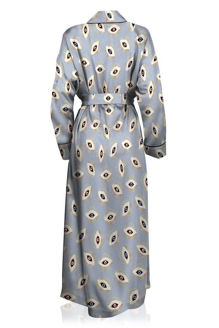kyle-x-shahida, evil eye robe, designer kimono, luxury womenswear, silk long robe, statement outfit