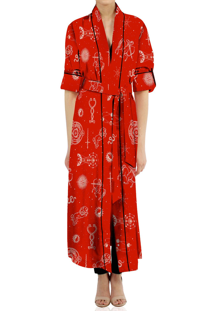 elegant gown, red robe, long dress, designer chic, luxury wear, women’s fashion, stylish gown, bold robe, evening look, chic style