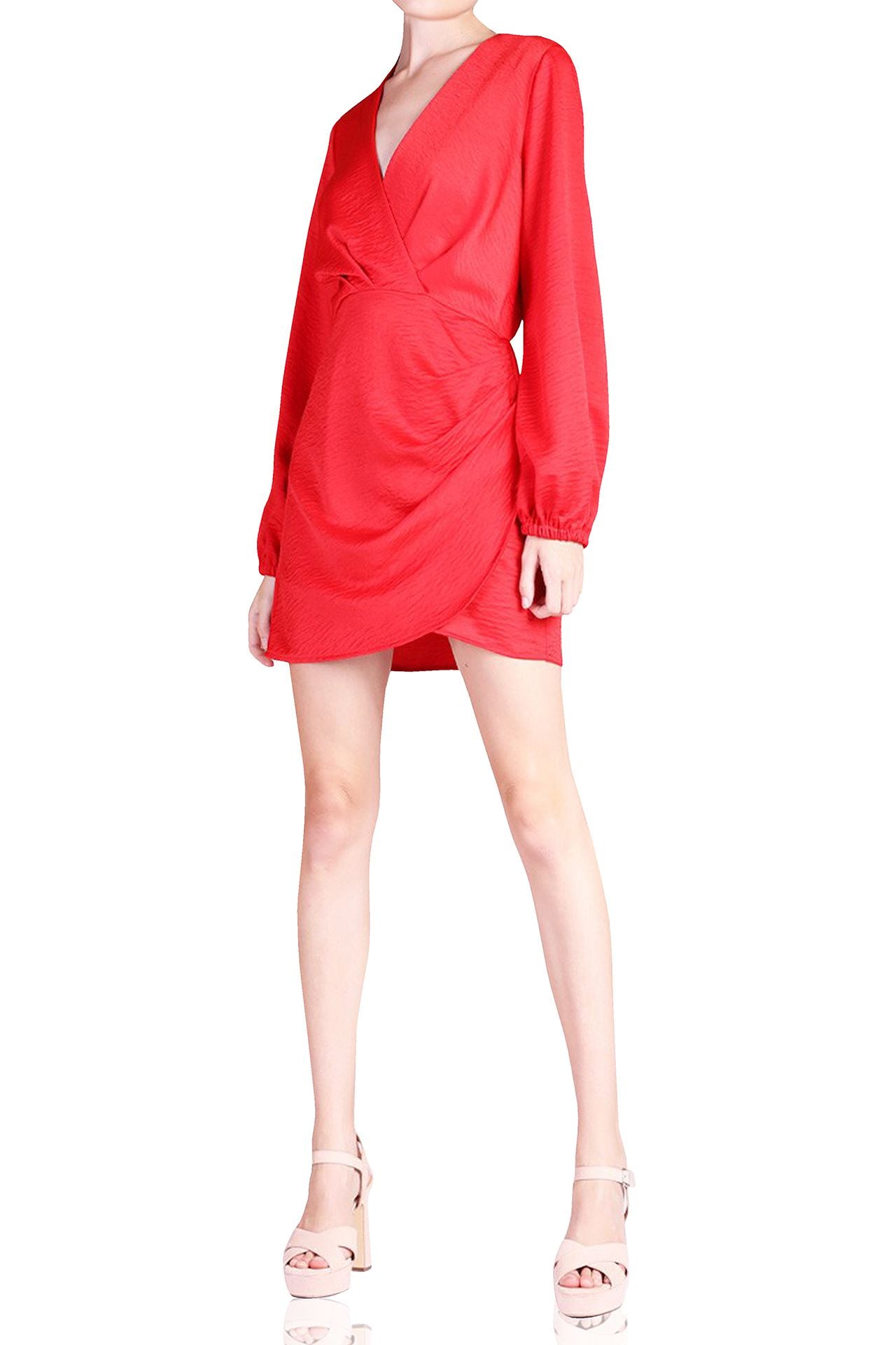 Red Full Sleeve Wrap Dress