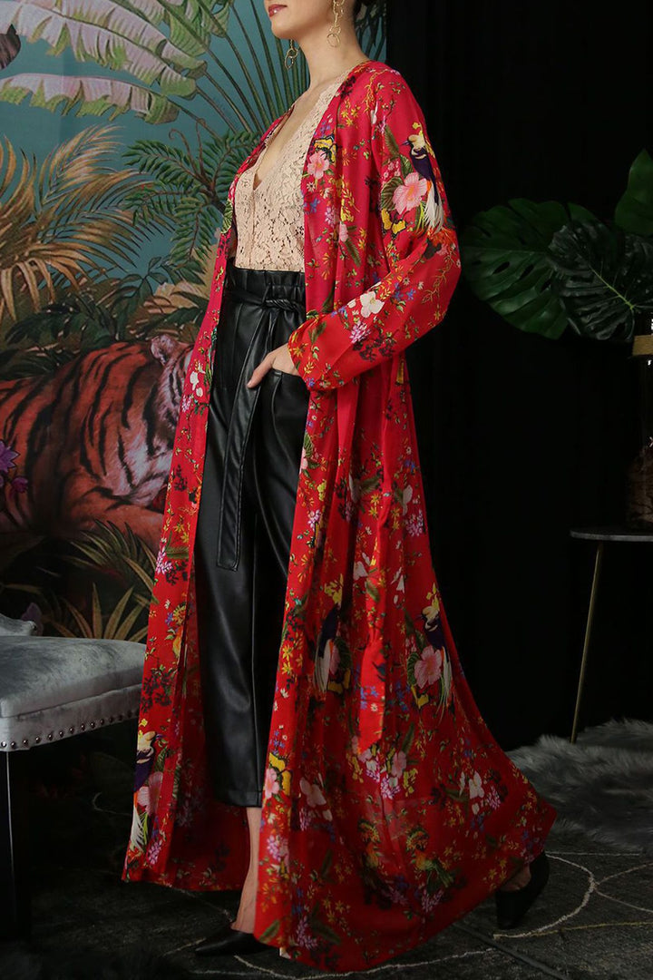 best floor length kimono dressing gown Long Cotton Kimono Robe | Cherry Blossom & Beauty
