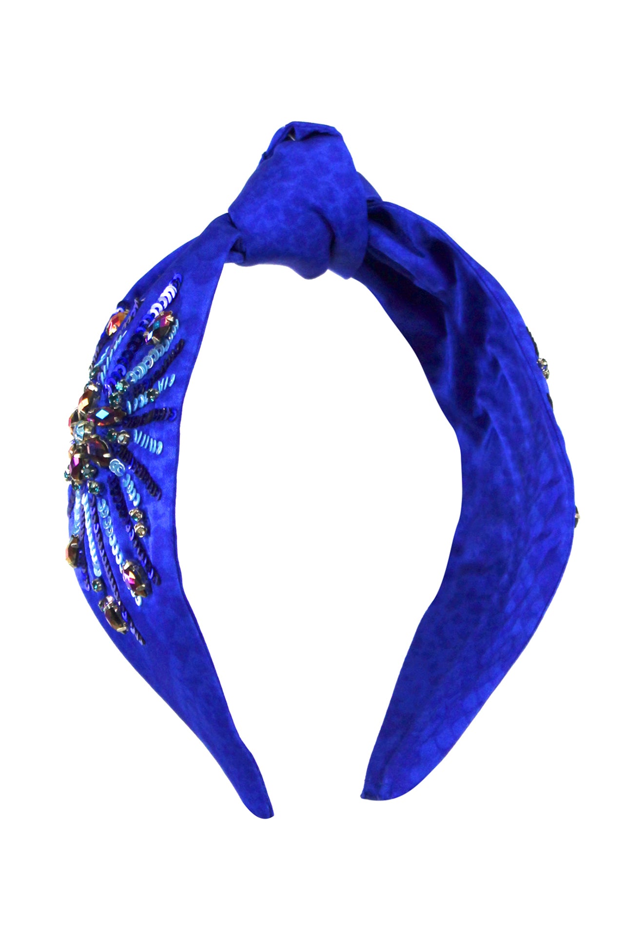 Silk Blend Hand Beaded Headbands in Blue