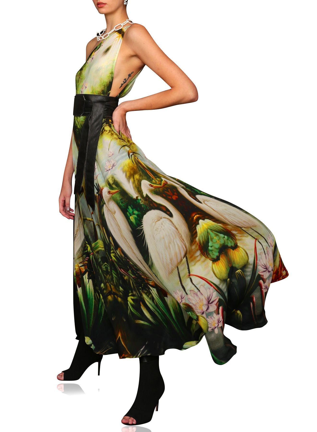 Bird Print Convertible Dress