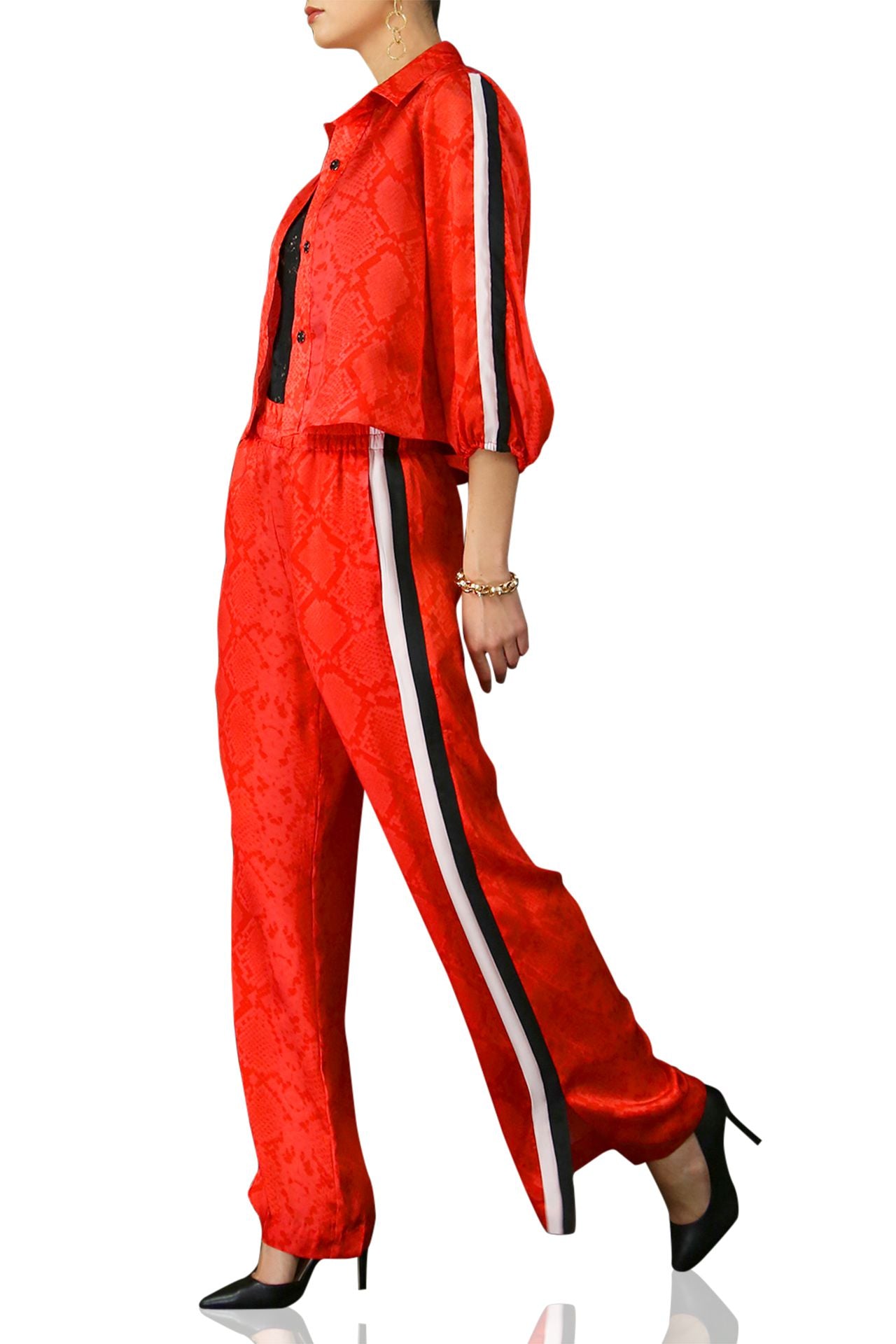 Matching Set Red Track Suit Cropped Jacket & Pant