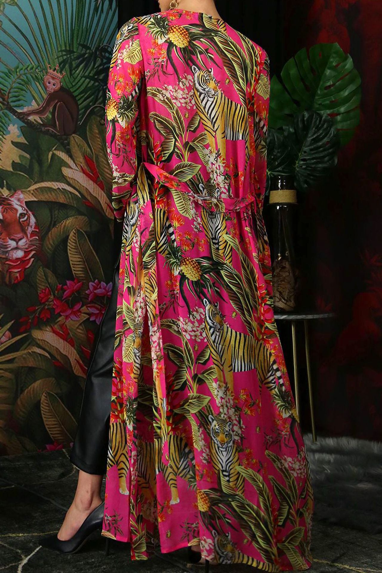 Long Sheer Robe Dress-Fuchsia