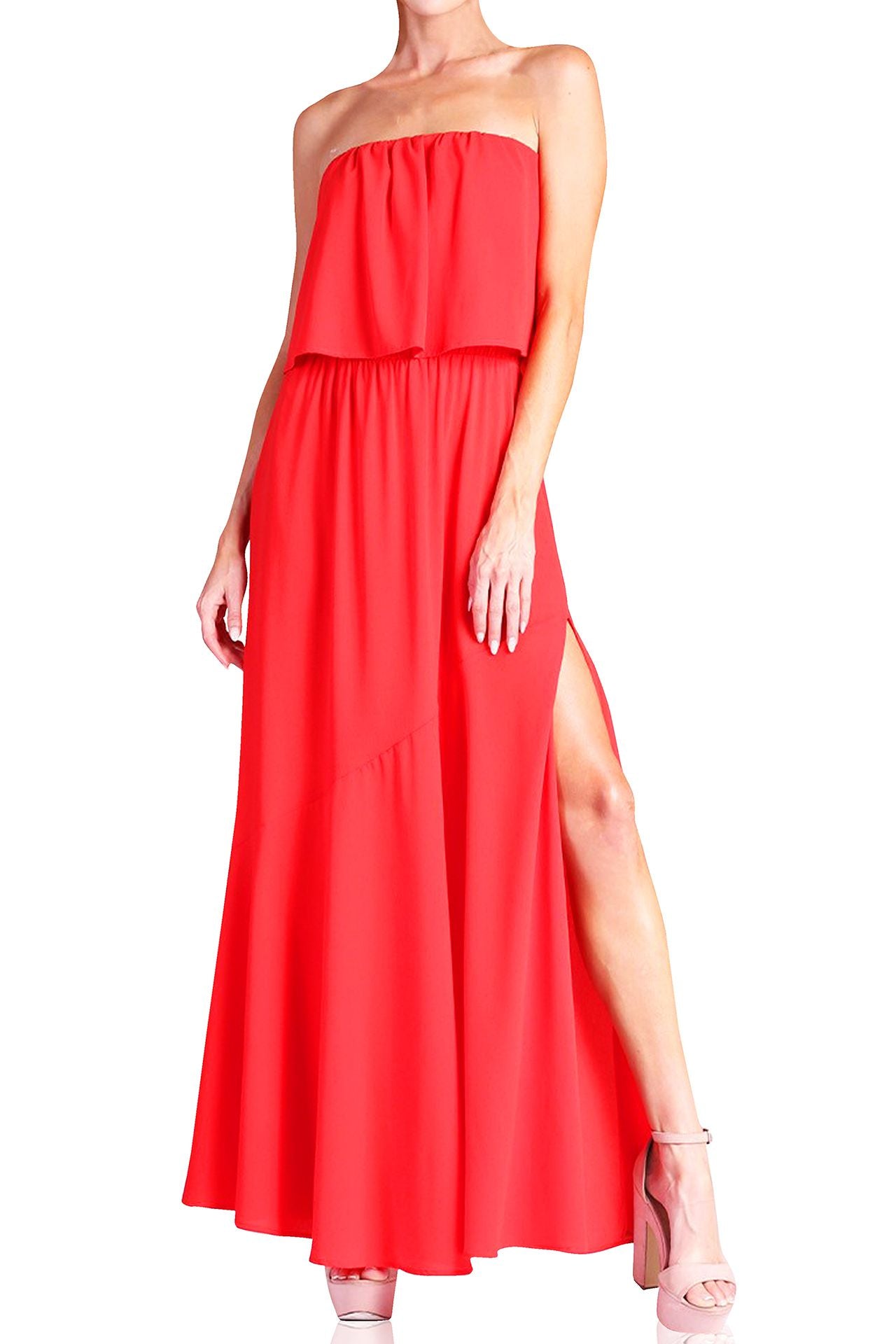 Off Shoulder Long Maxi Dress in Red