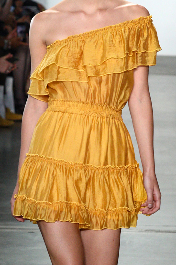 one shoulder mustard dress Black and Mustard One shoulder Silk Print dress Small