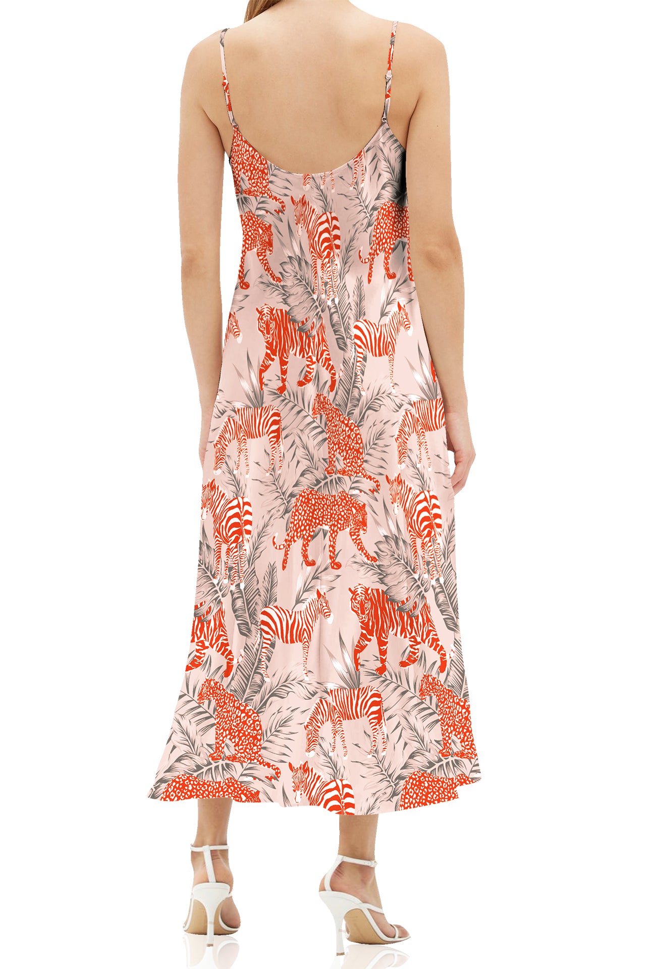 Zebra Print  Cami Slip Midi Dress in Orange