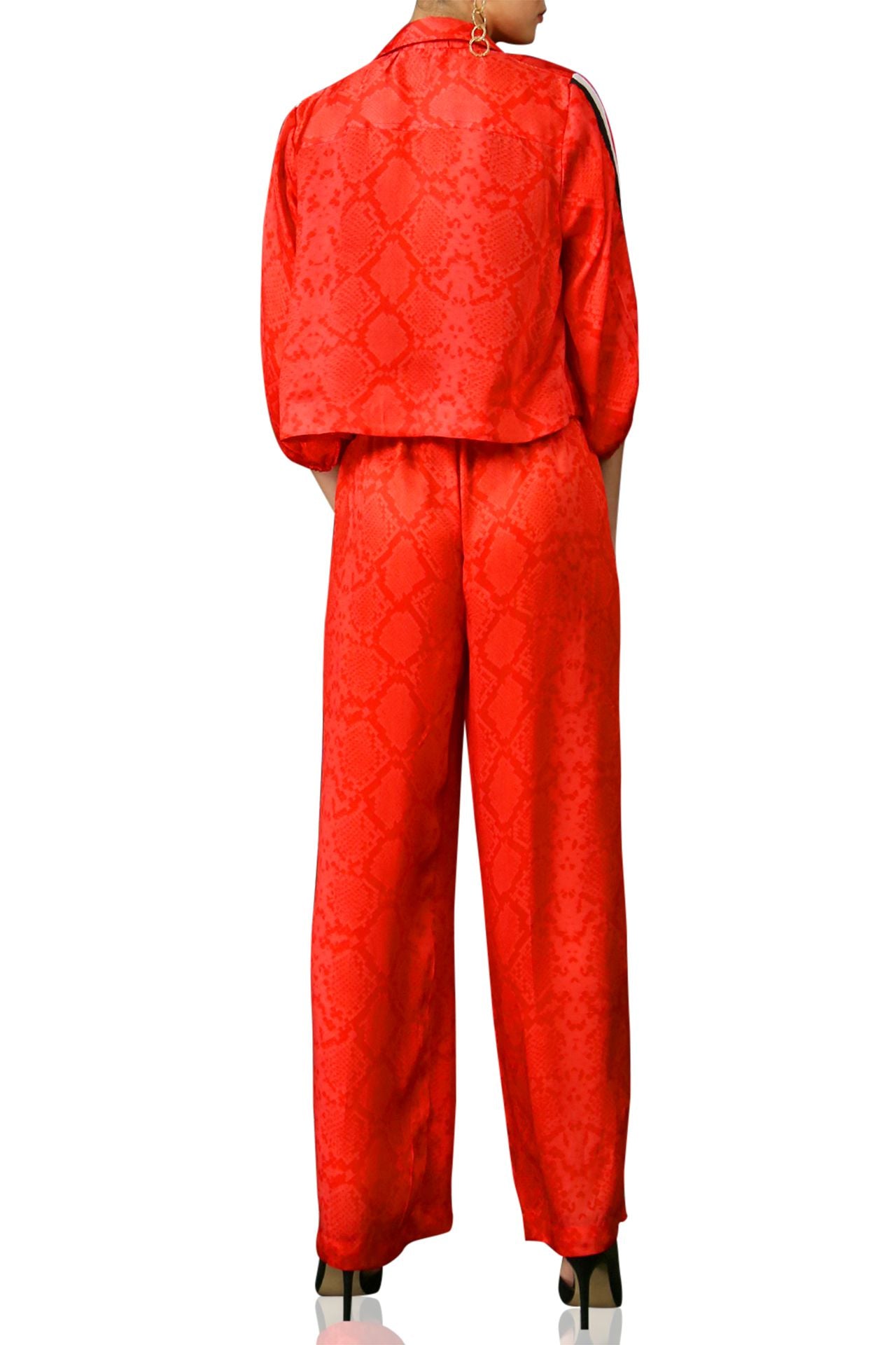 Matching Set Red Track Suit Cropped Jacket & Pant