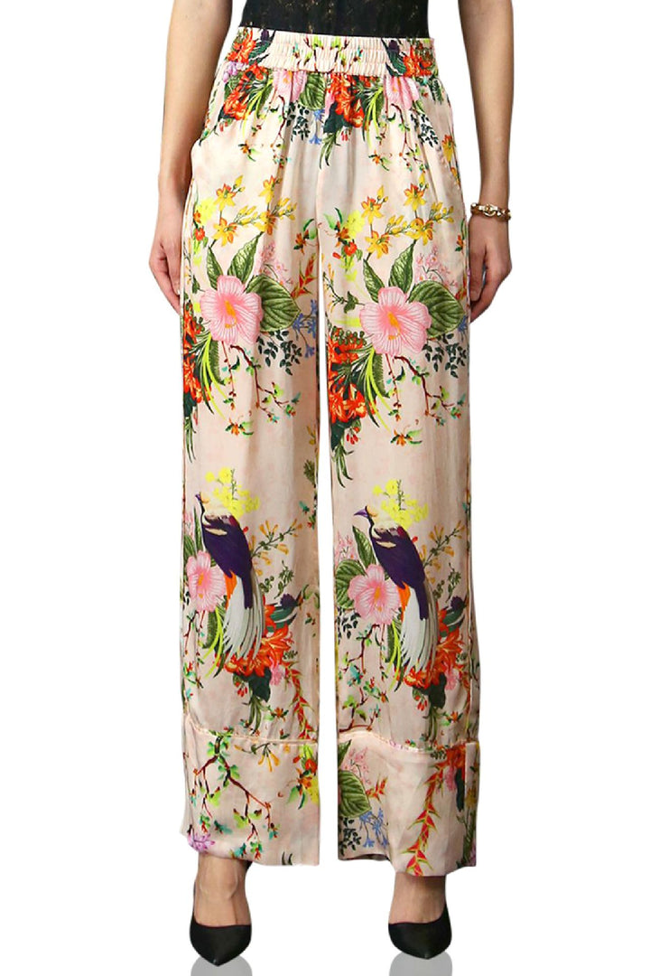 chic statement trousers, garden-inspired print, colorful bloom pants, shahida-kyle-richards, soft drape legs