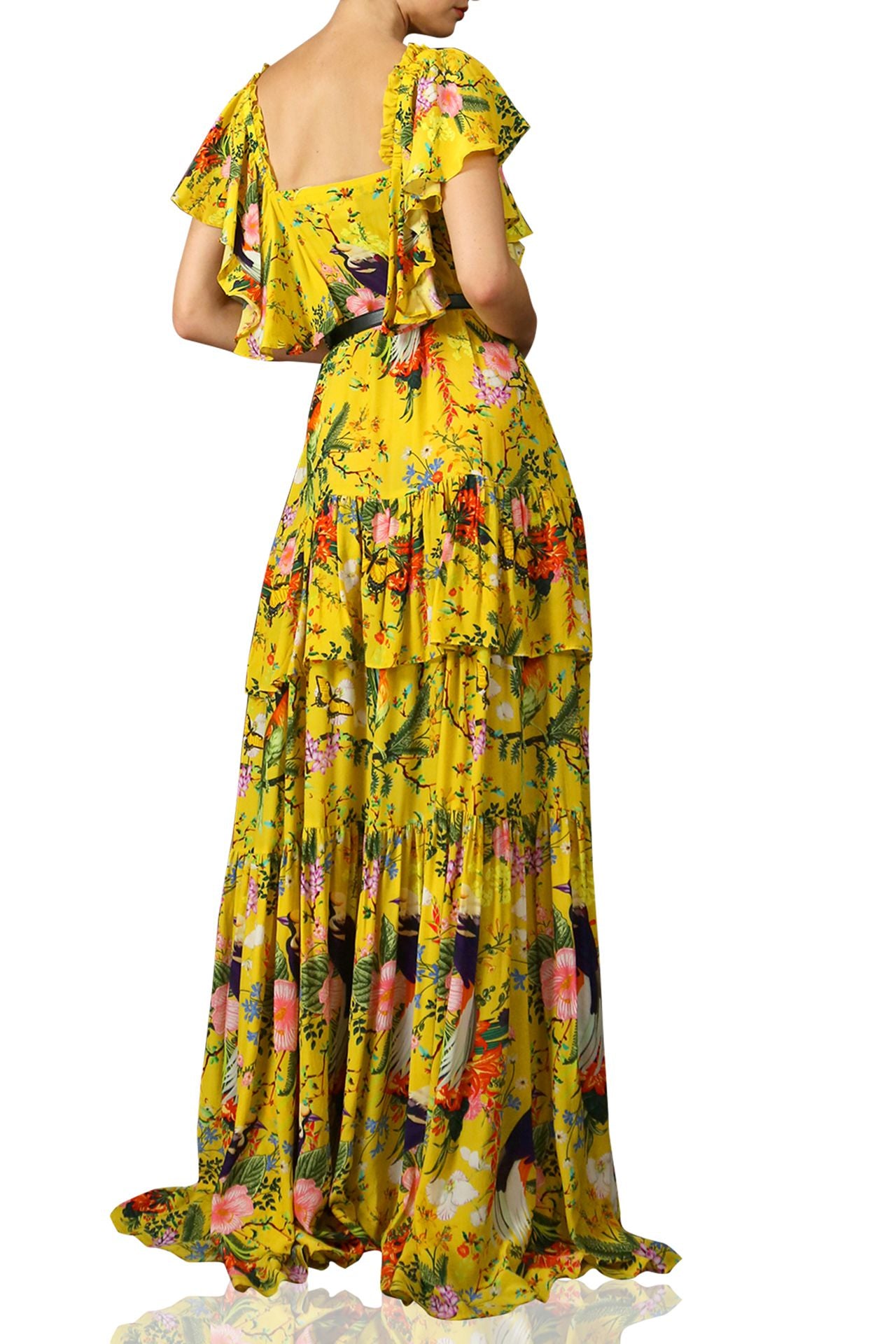 Printed Long Maxi Dress In Yellow