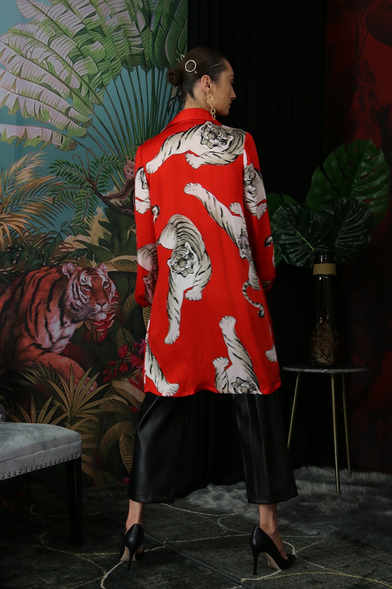 Tiger Print Knee Length Shirt Dress