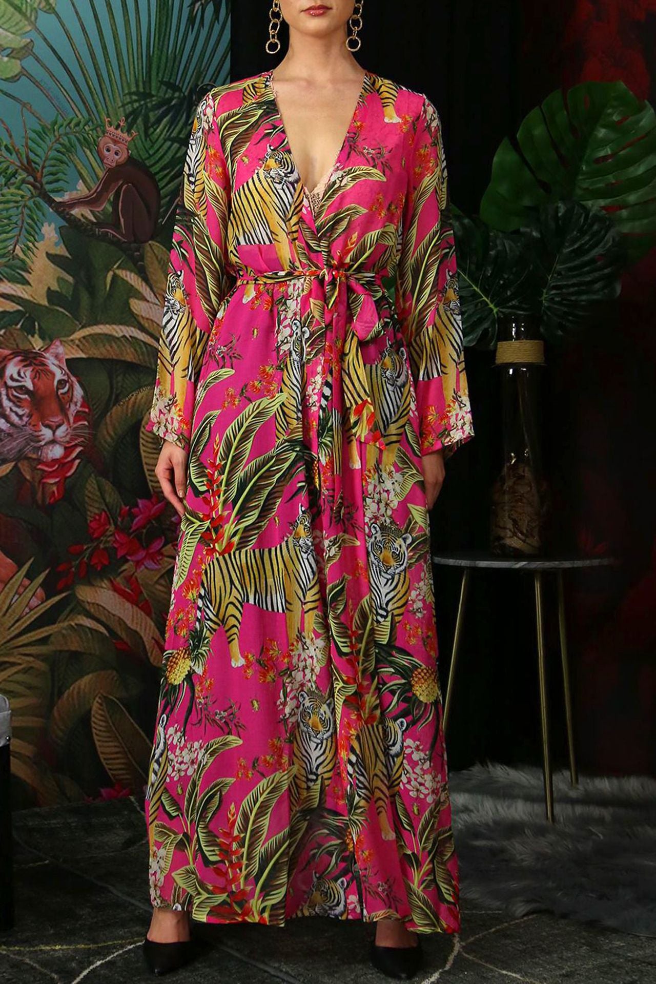 Long Sheer Robe Dress-Fuchsia