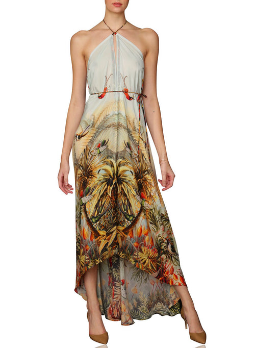 knee length dresses for ladies Buy Our Designer Halter Neck Banglori Silk Gown Dress – SNAZZYHUNT main image 1