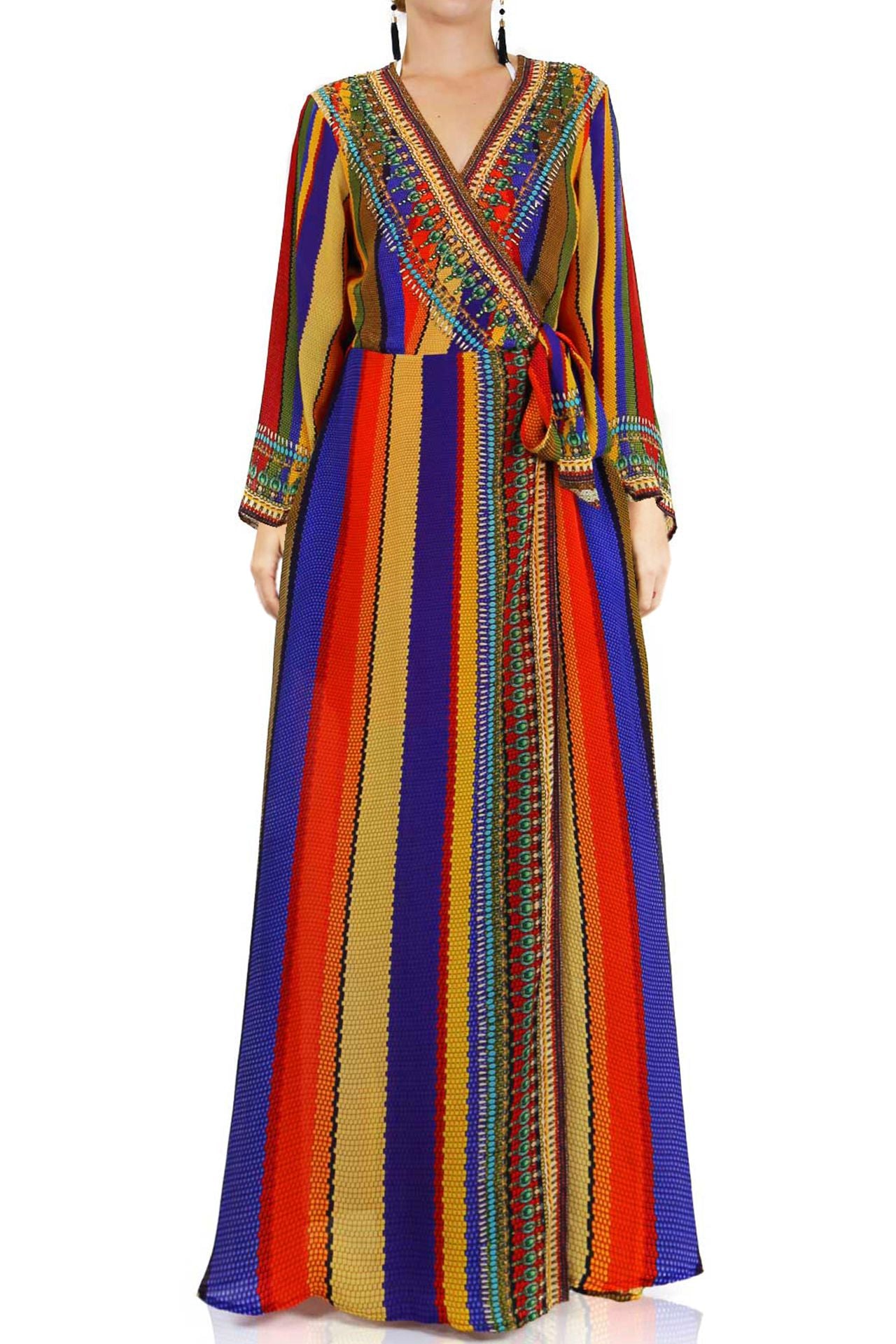 As Seen on Kyle Richards Rainbow Stripe Print Wrap Dress