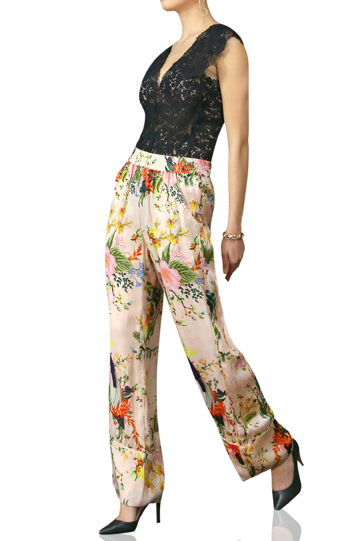 resort chic pants, soft bloom trousers, elegant print wear, shahida-kyle-richards, modern artistic pants