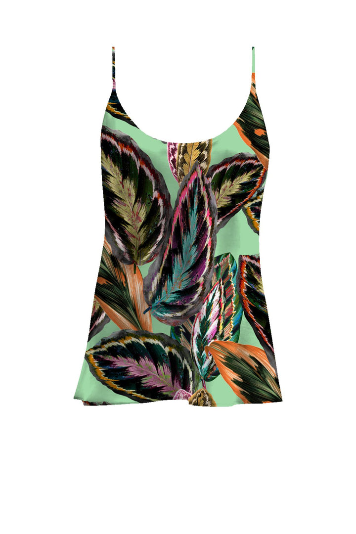 warm-weather staple, resort fashion cami, feminine green top, shahida-kyle-richards, breezy print blouse