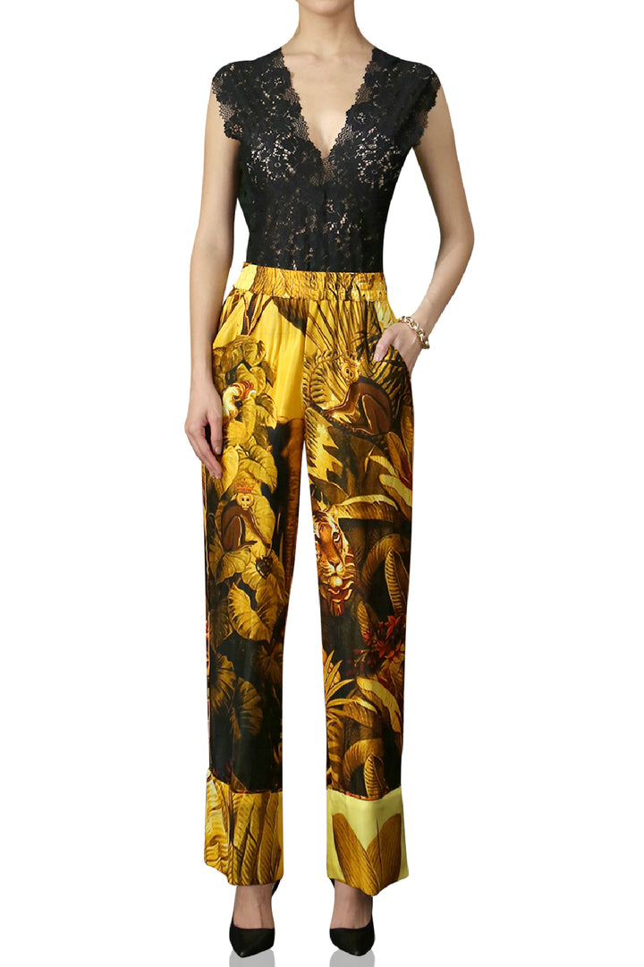 chic womens trousers, modern fashion pants, elegant womenswear, resort chic pants, designer silk trousers